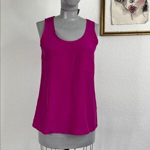 PIAMITA Silk Magenta Pocket Tank Top Blouse